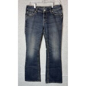 Silver Jeans‎ Suki Surplus Womens 31x32 Blue Bootcut Denim Distressed Raw Edge